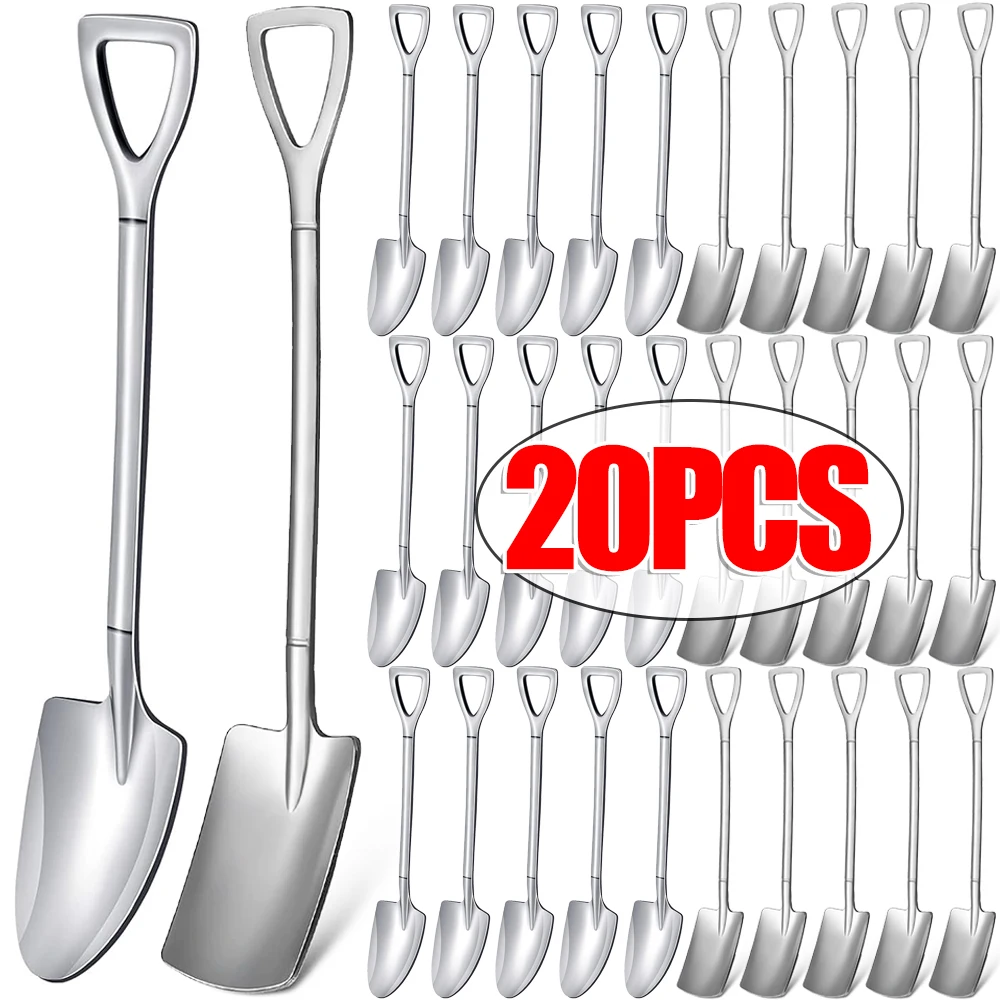 1/20pcs Stainless Steel Shovel & Point Spoons Coffee Tea Spoon Ice Cream Dessert Tip Scoops Cutlery Tableware Set Kitchen Tools