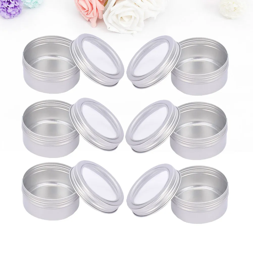 6Pcs Portable Mini Aluminium Box for Cosmetics Creams Lotions Ointments Acrylic Powder Travel Makeup Samples Storage Container