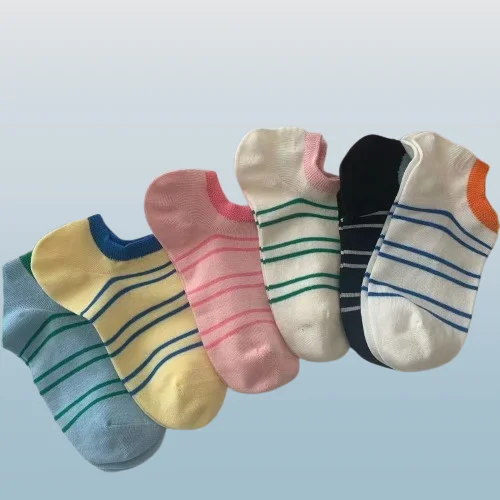 2024 New High Quality 6/12 Pairs Striped Invisible Socks Shallow Mouth Women's Socks Summer Striped Color Matching Socks