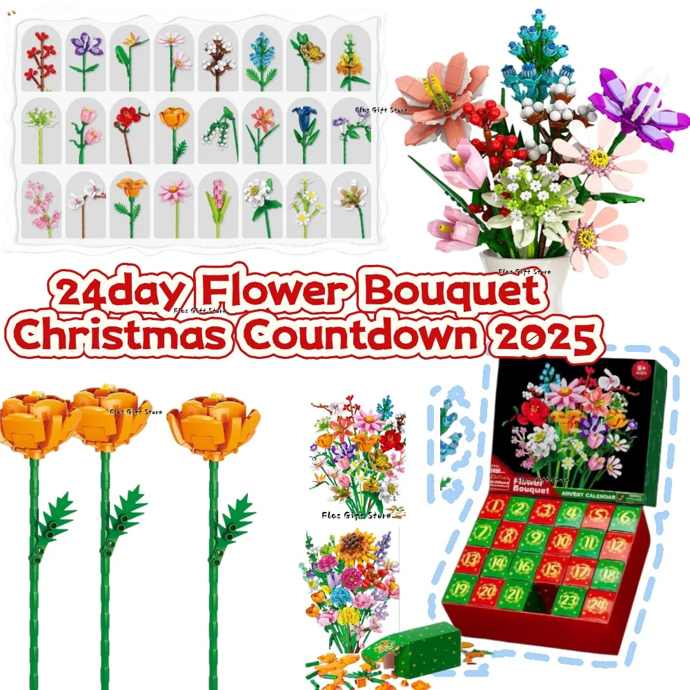 

Christmas Bouquet Material Advent Calendar 24 Day Countdown Building Blocks Assembly Blind Box Home Desk Decoration Cute Gifts