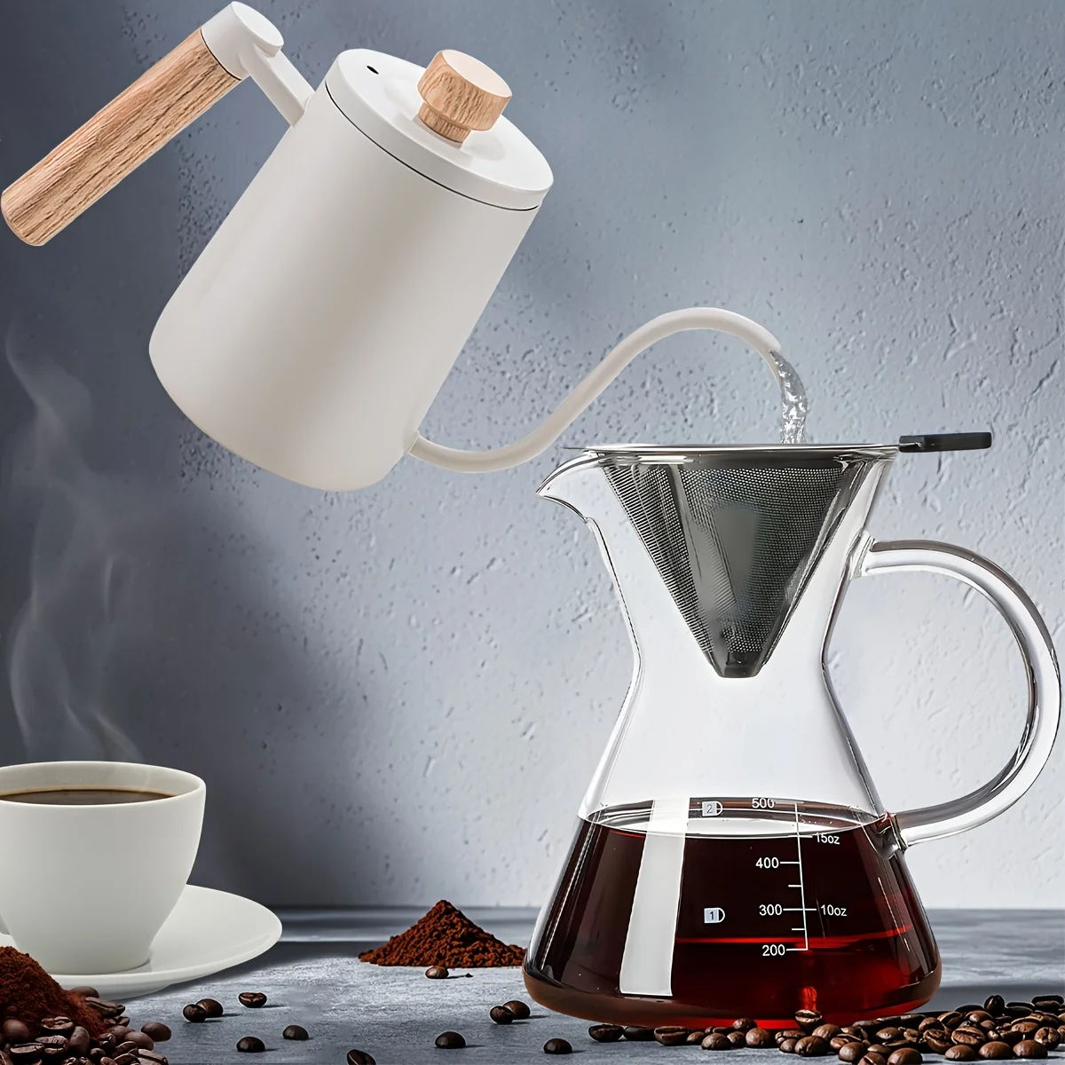 

Набор кофеварки Pour Over, в комплект входит чайник с гусиной шеей на 20 унций/600 мл, кофеварка Pour Over 17 унций/500 мл для домашнего офиса, путешествий