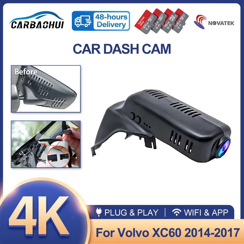 Plug and Play Car DVR 4K HD 2160P Video Recorder Dash Cam Camera For VOLVO XC60 V60 S60 XC70 Deluxe 2014 2015 2016 2017,DashCam
