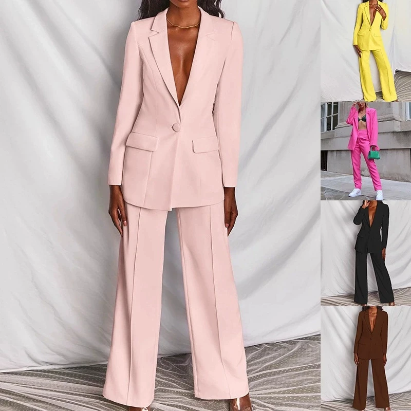 2025 New Women Blazer Two Peice Sets Fashion Suit Long Sleeve Suit Top + Long Suit Pants Sets Spring Women Work Suit Casual Suit