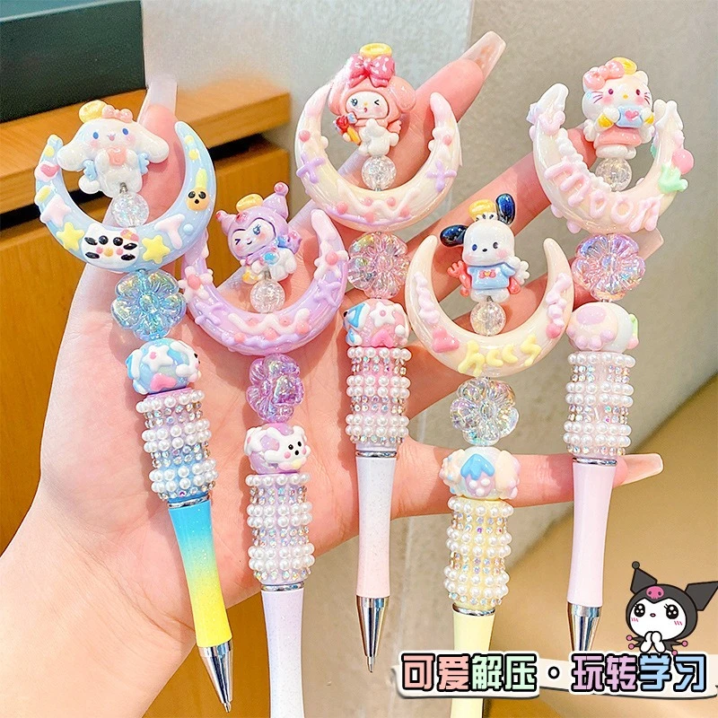

Новая гелевая ручка Kawaii Sanrio, детские школьные принадлежности с героями мультфильмов, милая и милая шариковая ручка для маленьких девочек, расшитая бисером и стразами