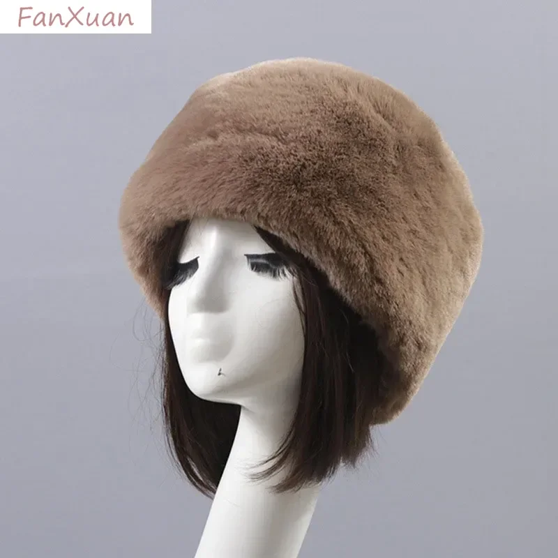 قبعات الفراء الصناعي للنساء الشتاء الخريف رقيق قبعة الروسية قبعة الشتاء الإناث #5