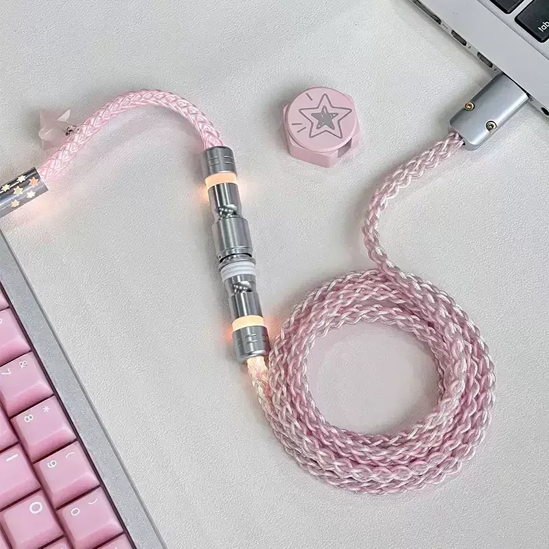 

Single crystal copper aerial plug cable RGB pink light, Sakura star 8k return magnetic axis keyboard cable