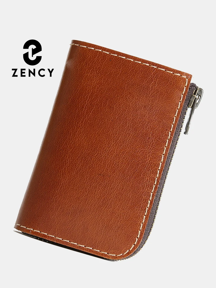 Zency Vegetable Tanned Leather Unisex Wallets Small Clutch Purse Clip Pocket Card Holder Crazy Horse Leather Bag