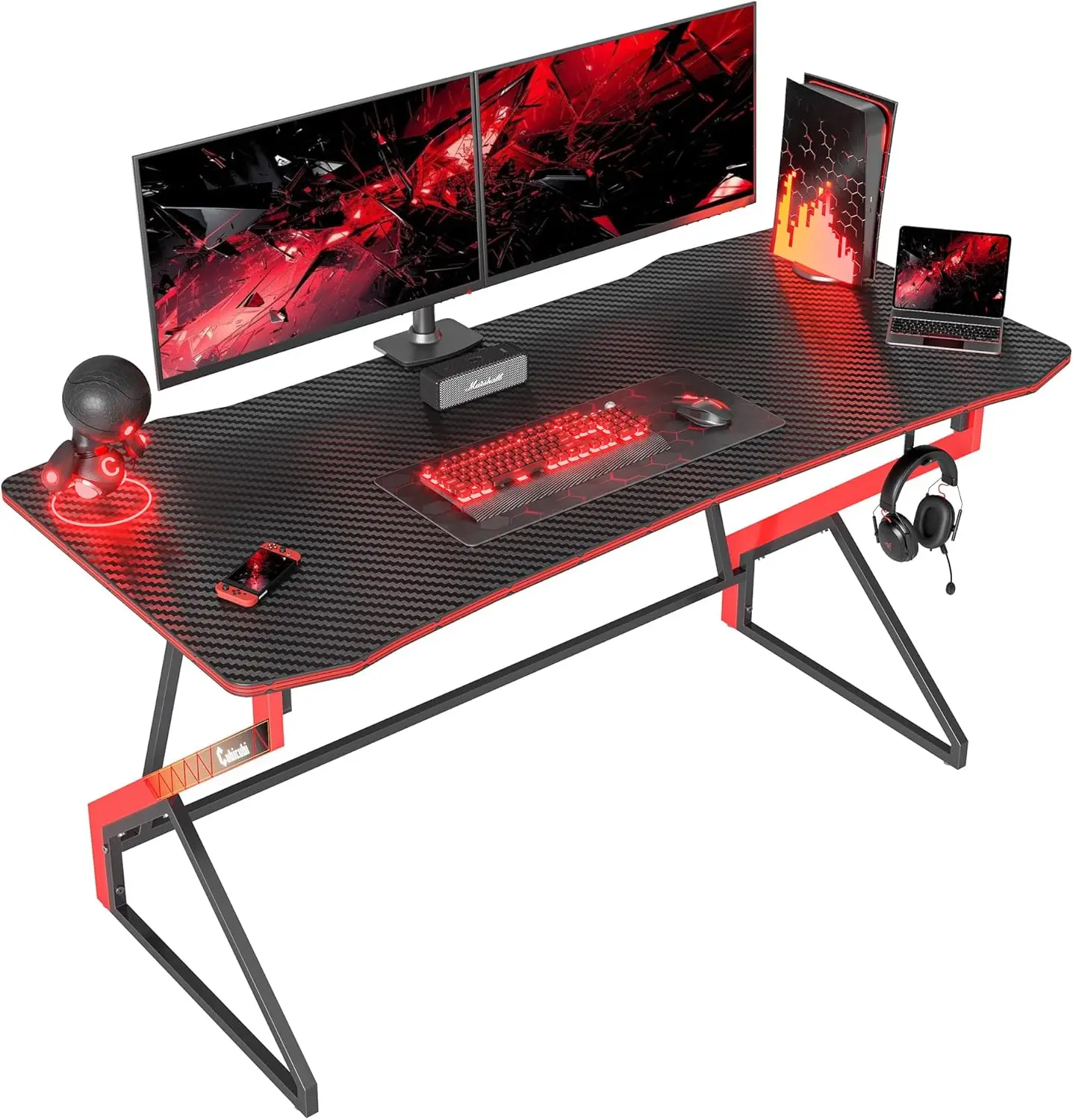 

47 H Gaming Desk With Headphone Hook For Home Office, Black