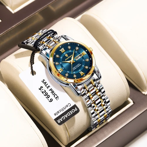 Imagen 2 del producto POEDAGAR, reloj de pulsera de lujo para mujer, resistente al agua, luminoso, fecha, semana, relojes para mujer, vestido elegante de acero inoxidable, reloj de cuarzo para mujer