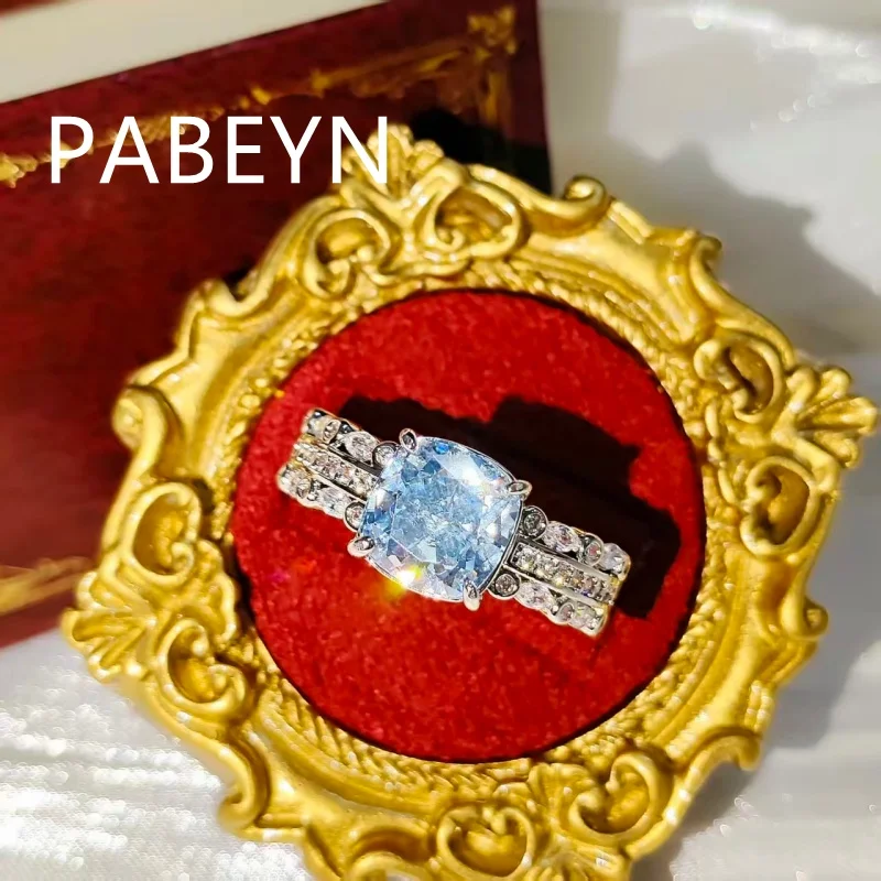 925 Sterling Silver Fashion Ice Flower Cut Square Crystal Zircon Ladies Ring Birthday Party Anniversary Gift