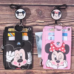 Disney Anime Mickey Hanging Neck Retractable Card Holder Campus Card Cartoon Stitch Id Card Shell Leather Case Bus Card Bag Gift