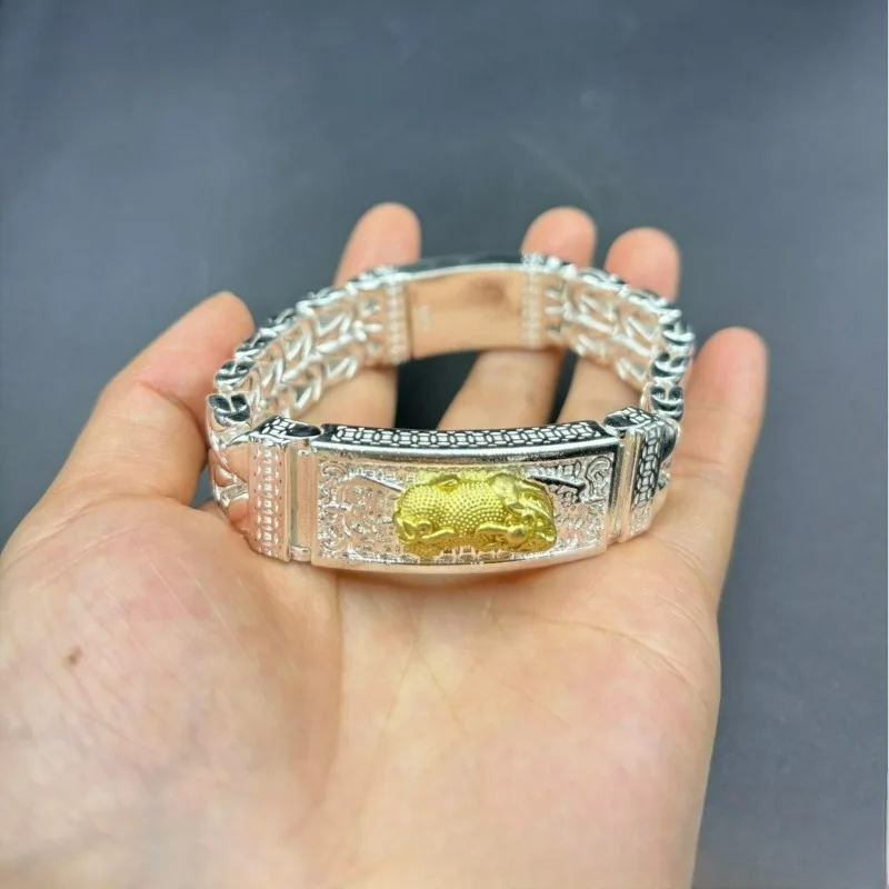 Vintage Collectible Cupronickel Silver-Plated Pixiu Bracelet, Fashion Jewelry for Men & Women