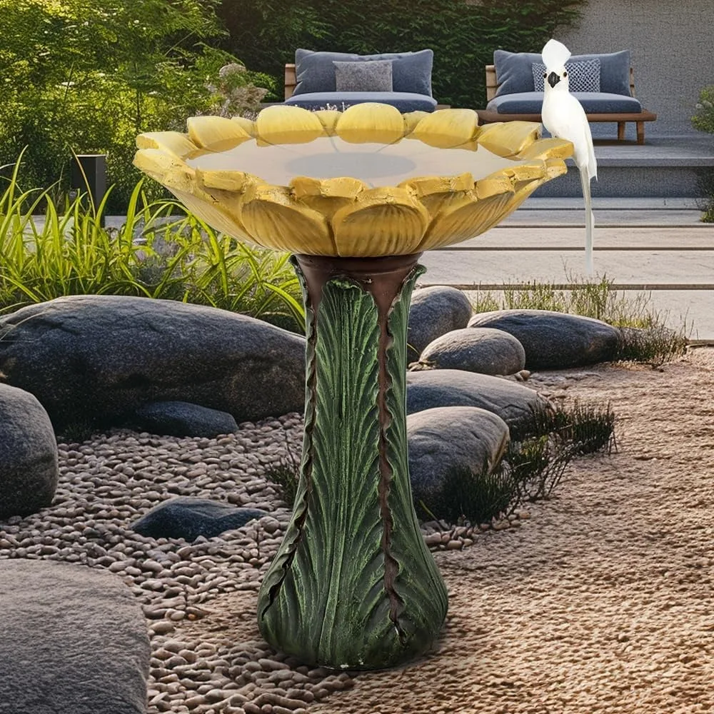 

Sunflower Shaped, 24.4 H * 20 Φ Freestanding Concrete Bird Bath for Outside Patio Yard Decor