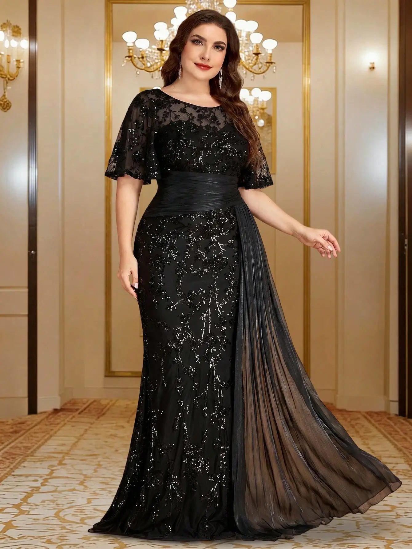 lucyinlove-plus-size-elegant-short-sleeves-sequins-patchwork-ribbon-pleats-formal-evening-dresses-luxury-mermaid-party-gown-prom