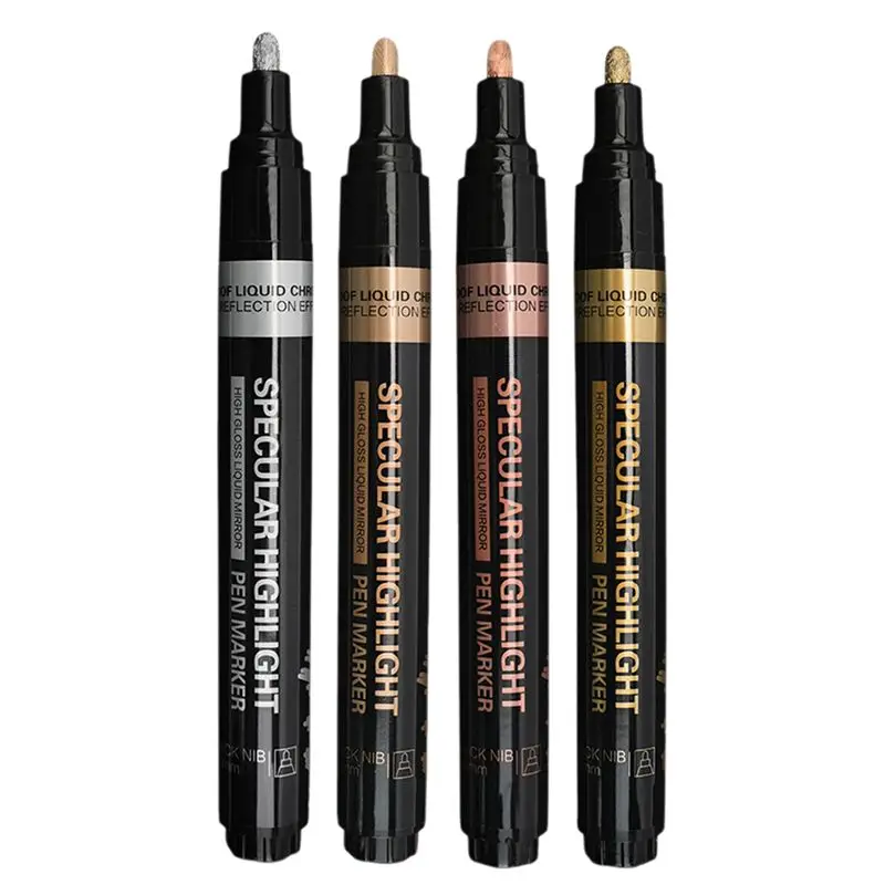 

Новейшая модель маркера с зеркальным хромированным эффектом, 4 цвета, металлическая краска, светоотражающий глянец, увеличенная область нанесения 2-3 мм