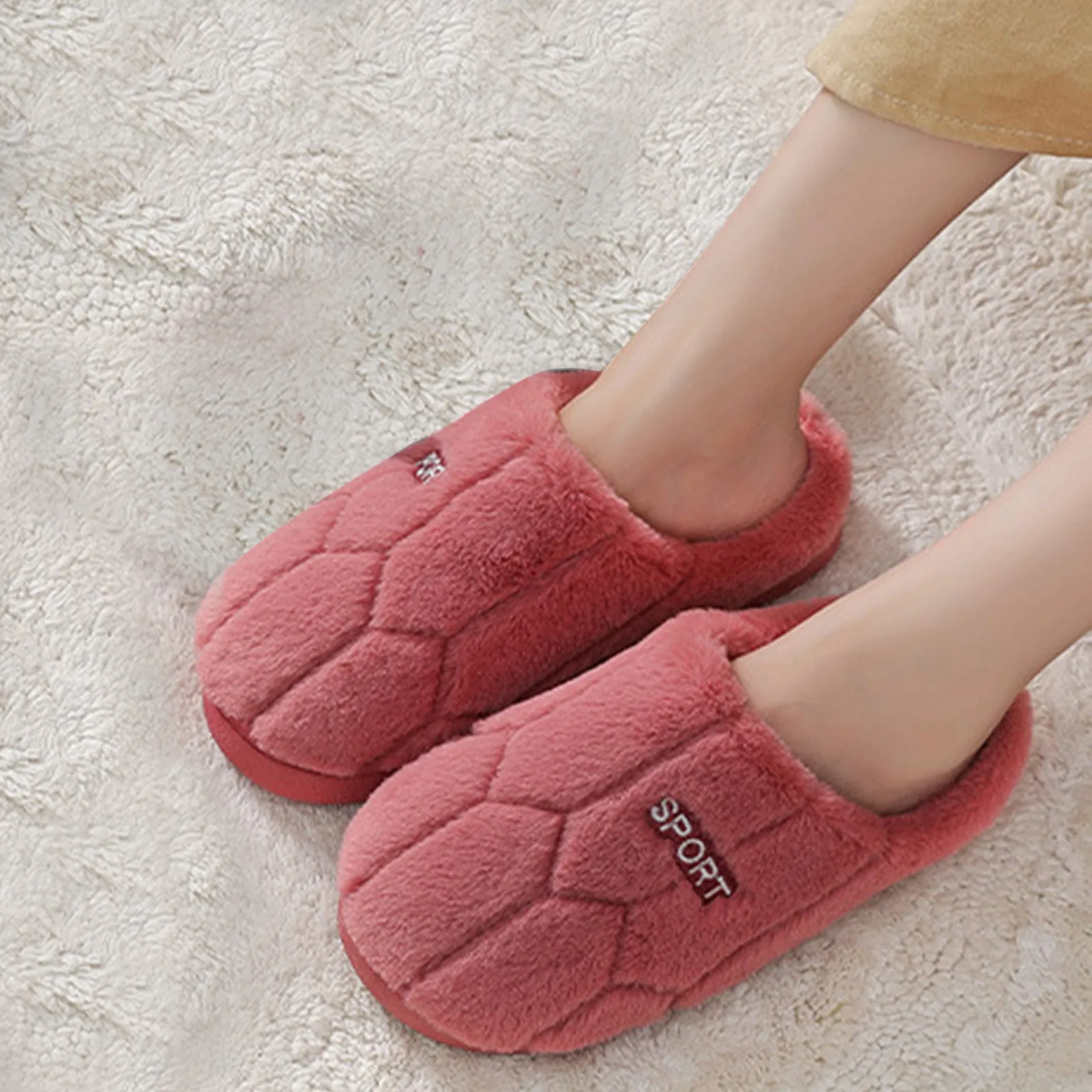 Women And Man Warm Cotton Flat Fur Household Casual Shoes Fluffy Sliper Bedroom Couple Thick Soft Sole Ladies Non-Slip Slipper