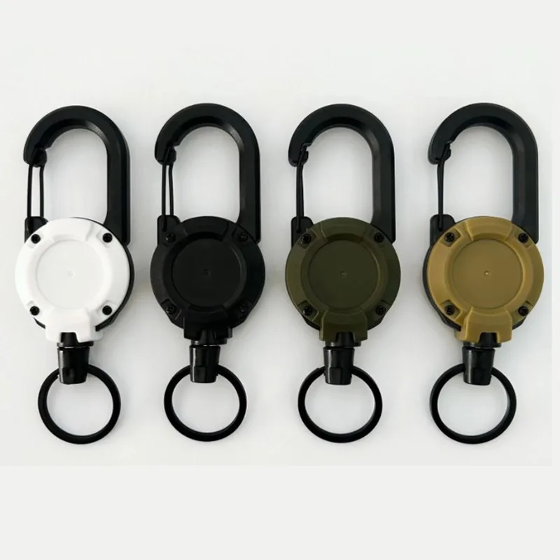 

1pcs Heavy Duty Retractable Pull Badges ID Reel Carabiner Key Chain Steel Wire Rope Buckle Key Holder Outdoor Keychain Tools