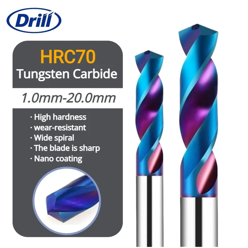 HRC70° Tungsten Carbide Drill Bit – Super Hard Metalworking CNC Lathe Tool for Stainless Steel Drilling, 0.5-20mm