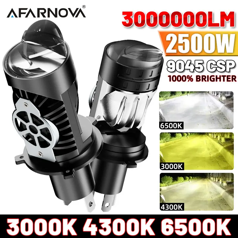 

H4 LED Projector Lens LHD Headlight Car Bulb 3000K 4300K 6500K Canbus High Low Beam Light Turbo High Power Mini Auto/Moto Lamp