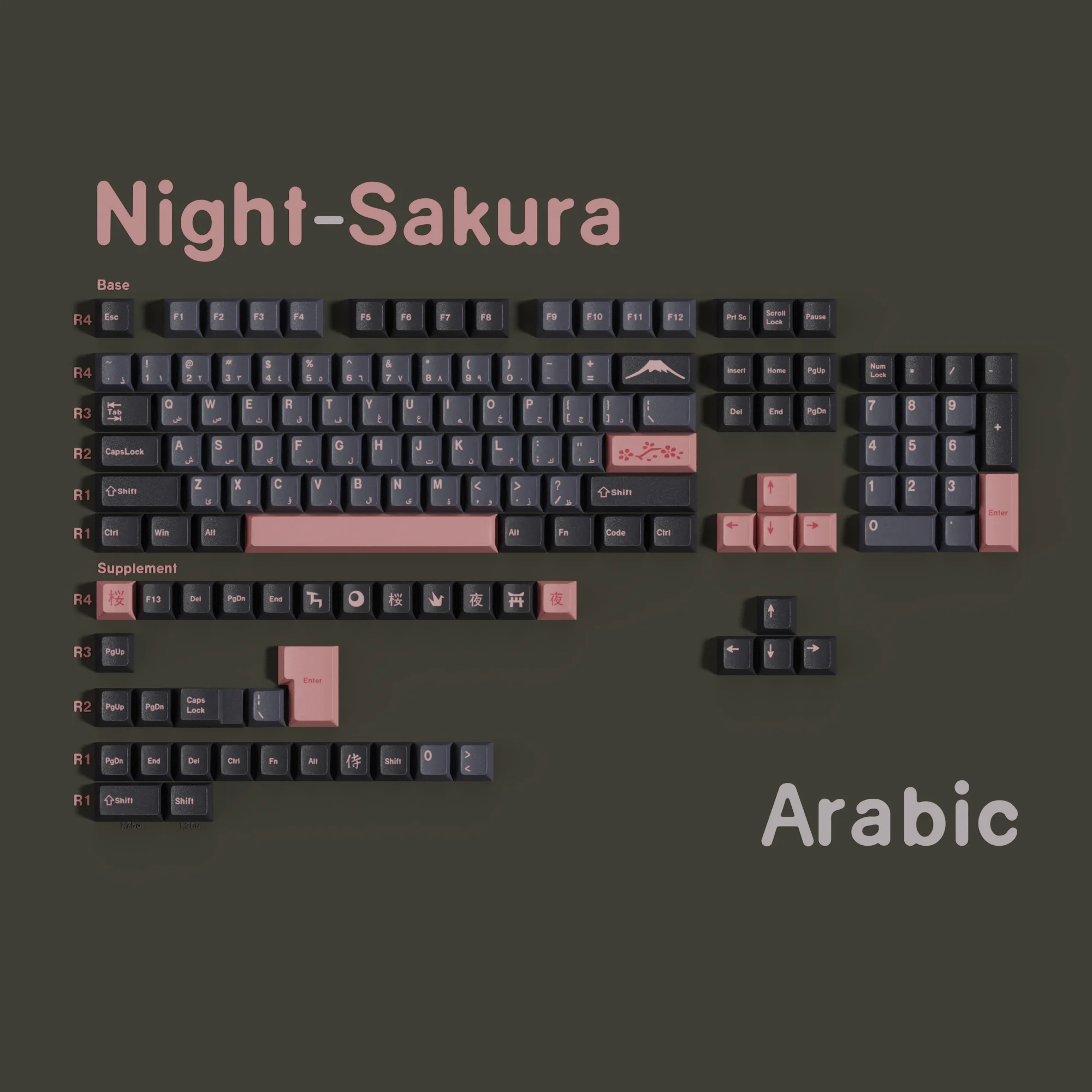 Jaycomia NightSakura Cherry PBT Tastenkappen Espanish Französisch Deutsch Koreanisch Englisch Arabisch Russisch Für Mx Switch Mechanische Tastatur Gaming ISO 9