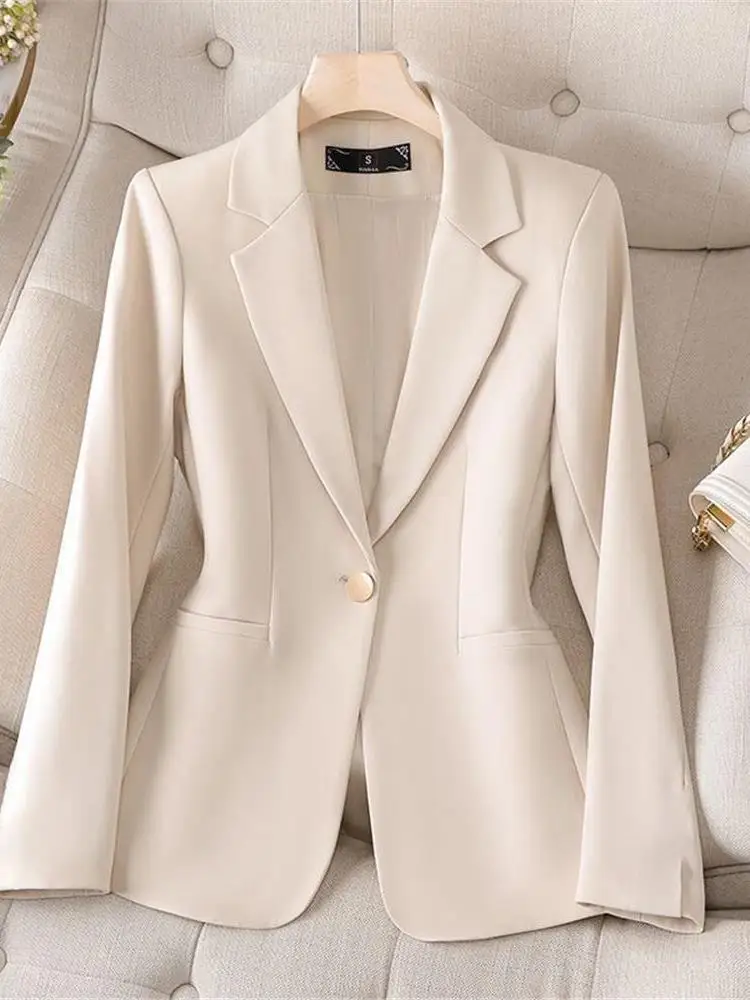 

Beige Women's Suit Jacket Casual Professional Style Spring Autumn New Arrival Short Size Ladies' Western Suit Top