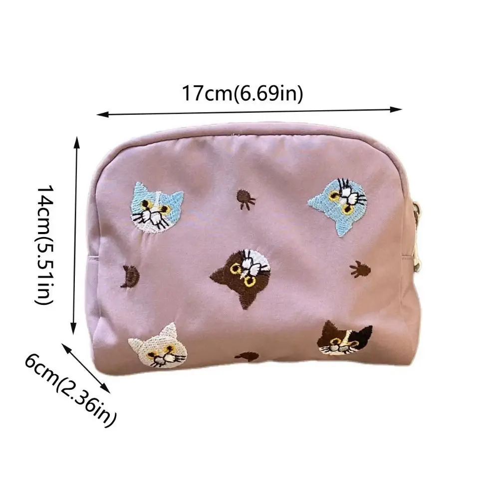Cute Cat Embroidery Cosmetic Bag Cartoon Cat Printed Lipstick Organizer Cases Korean Style Storage Bag Nylon Makeup Bag Student