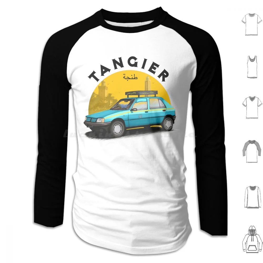 Taxi Tangier Hoodies Long Sleeve Taxi Morocco Tangier Blue Yellow Monuments Souvenirs