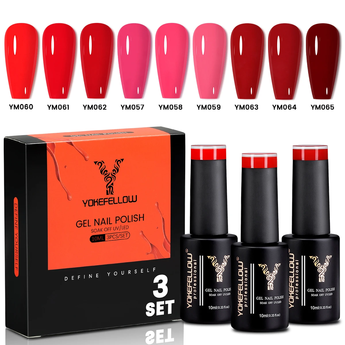 

YOKEFELLOW Gel Nail Polish 3 Color Red Series Gel Nail Polish Set for Nail Art Design Soak Off UV LED Gel Polish for DIY Home