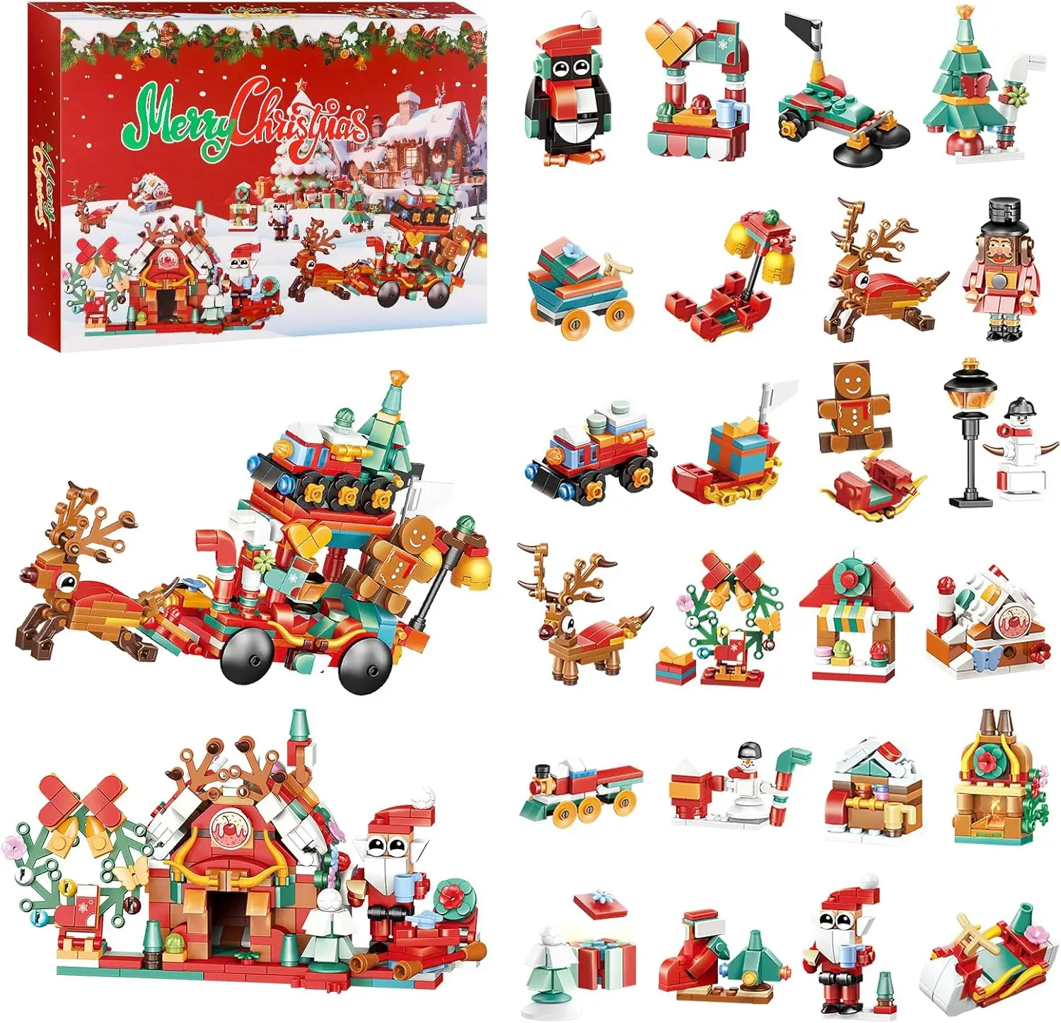 

Christmas Surprise Advent Calendar 2025 12 In 1 Building Block Sets Creative Xmas Gifts for Adults Kids Boys Girls