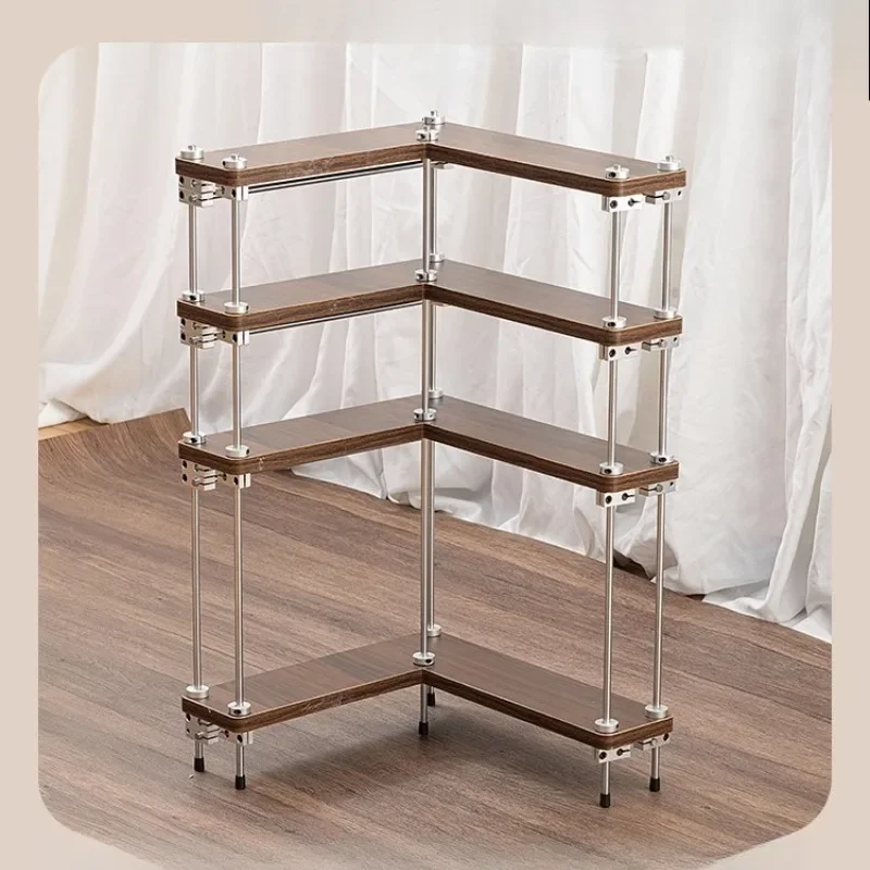 Optical axis corner rack, floor-to-ceiling kitchen multi-layer L-shaped black walnut storage