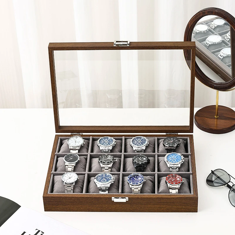 High-End Luxury Eco-Friendly Leather Classic Best Selling Style Dust-Proof Storage Display Box With Lock Glass Window Watch Box