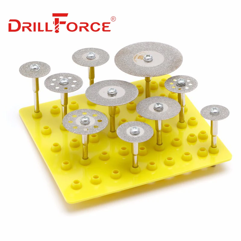 Drillforce 10PCS 16-40mm Mini Diamond Cutting Disc With Mandrel 16/18/20/22/25/30/40mm For Dremel Grinding Abrasive Saw Blades