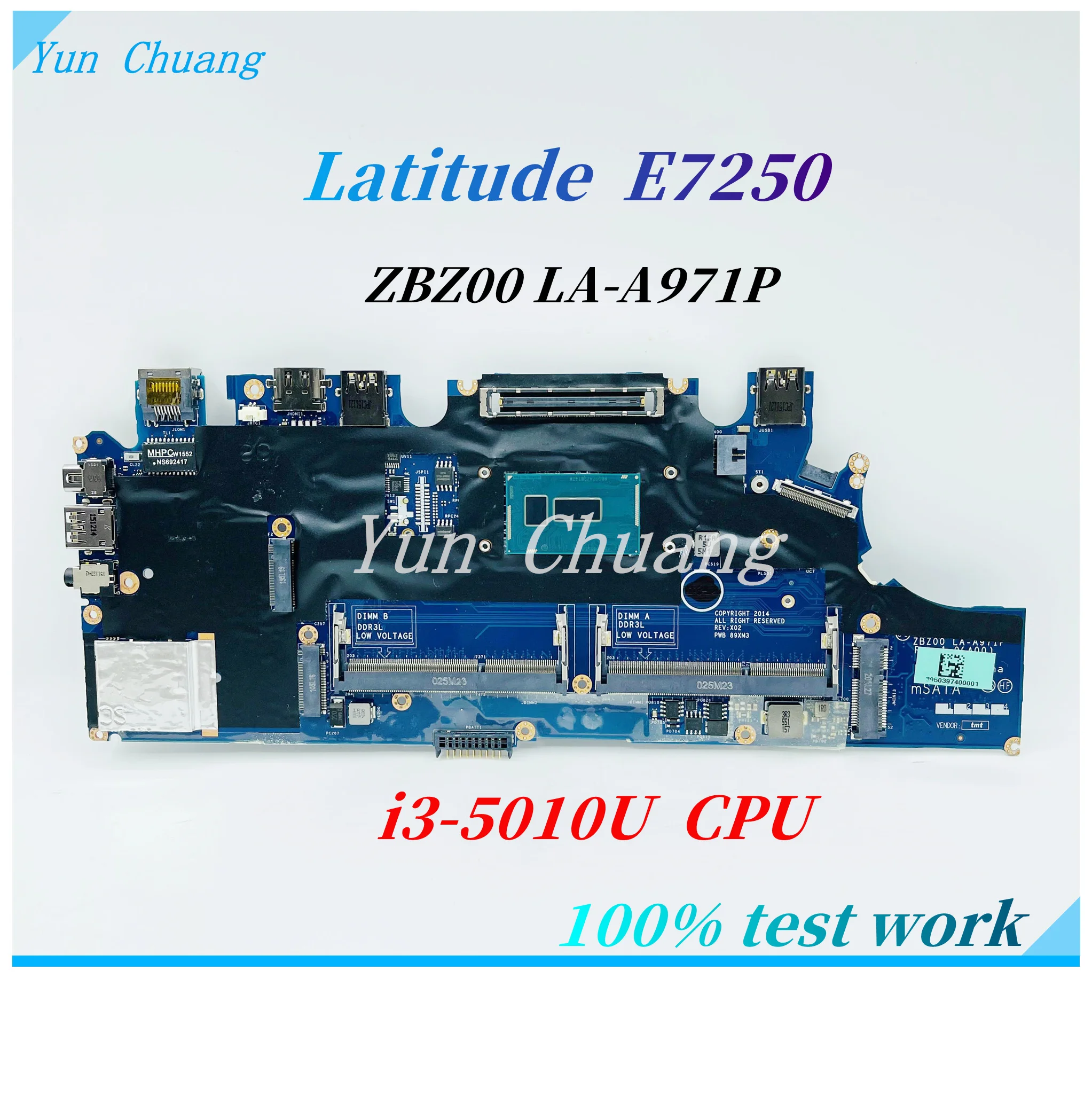 ZBZ00 LA-A971P For Latitude E7250 Laptop Motherboard CN-02PVP8 02PVP8 With i3-5010U CPU DDR3L Mainboard 100% tested OK