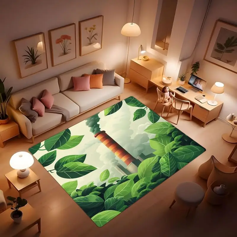 Green Leaf Area Rugs are Crystal Clear and Bright Green, just Like a Beautiful Ink Painting,  Suitable for Bedroom, Kitchen,