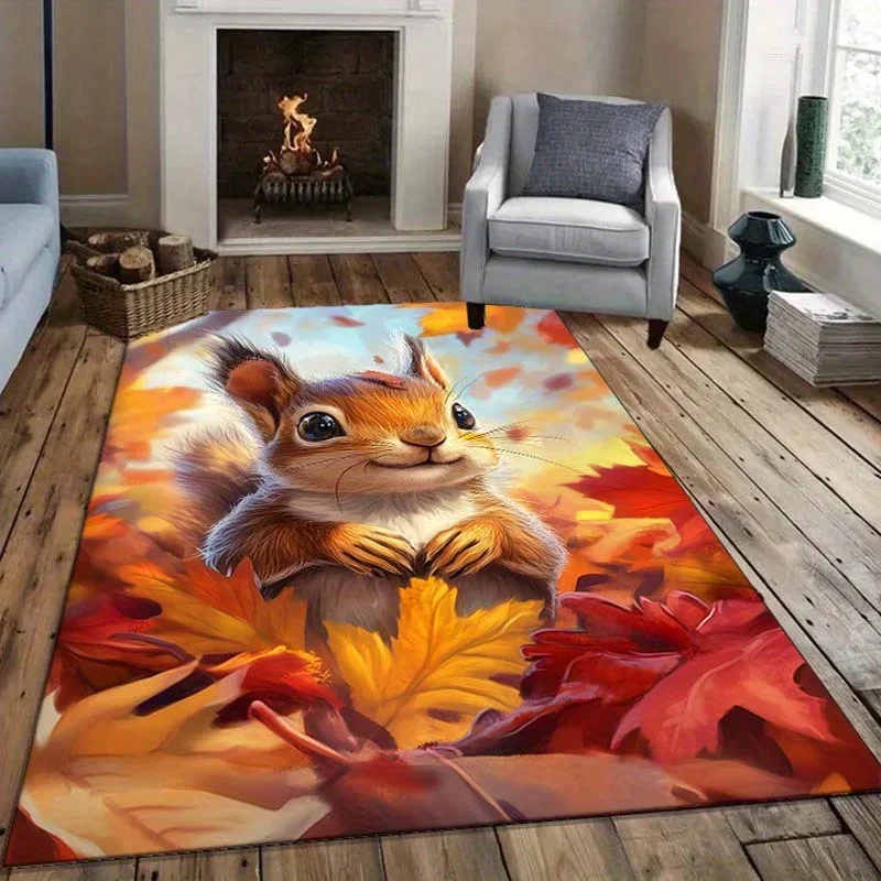 Autumn Squirrel Rug for Cozy Living Spaces - Fall Themed Carpets, Warm Home Decor, Seasonal Interior Design Ideas
