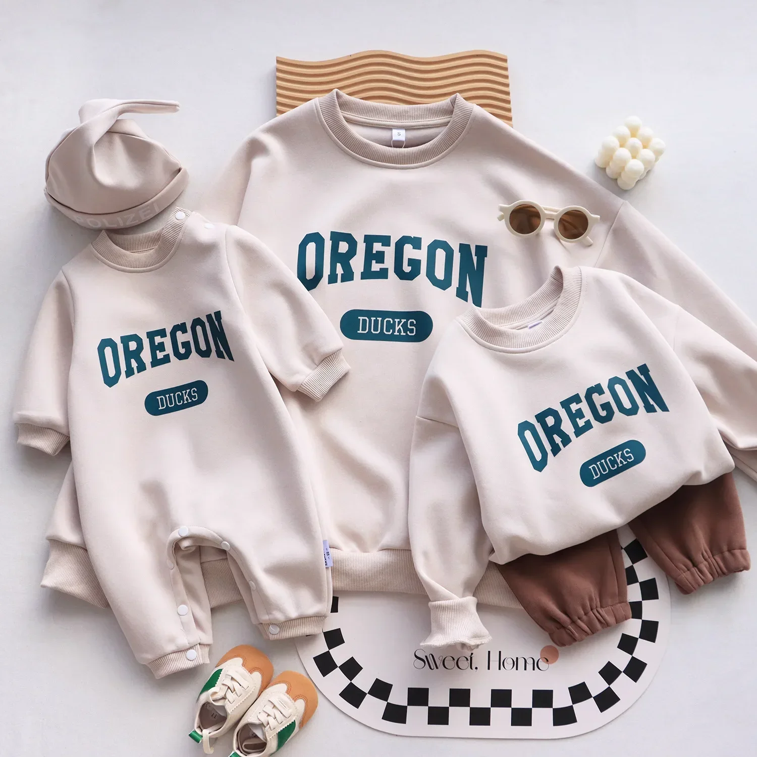 Autumn Winter Sweatshirts for The Whole Family Matching Clothes Dad Mom and Son Daughter Warm Long Sleeve Tops Newborn Bodysuit