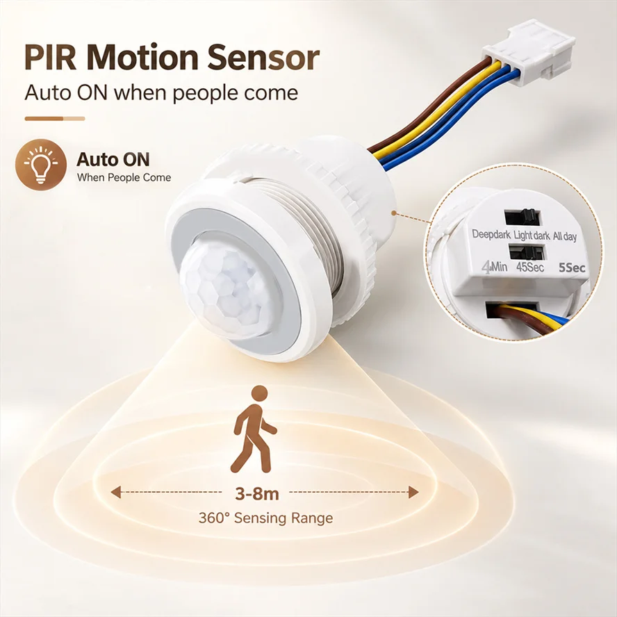 PIR Adjustable Delay Sensor Detector Smart Switch AC85-265V Human Body Infrared Detector Infrared Motion Sensor LED Switch