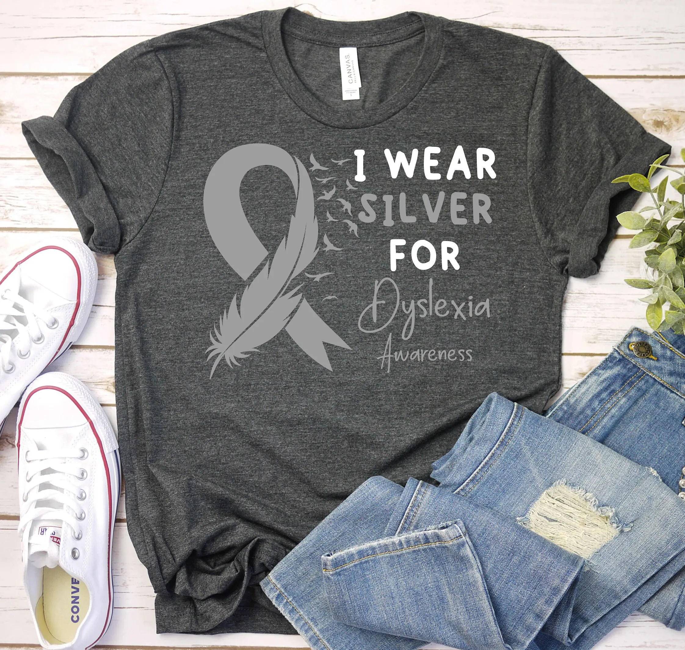 Dyslexia Awareness T Shirt Teacher Reading Specialist Special Education Silver Ribbon