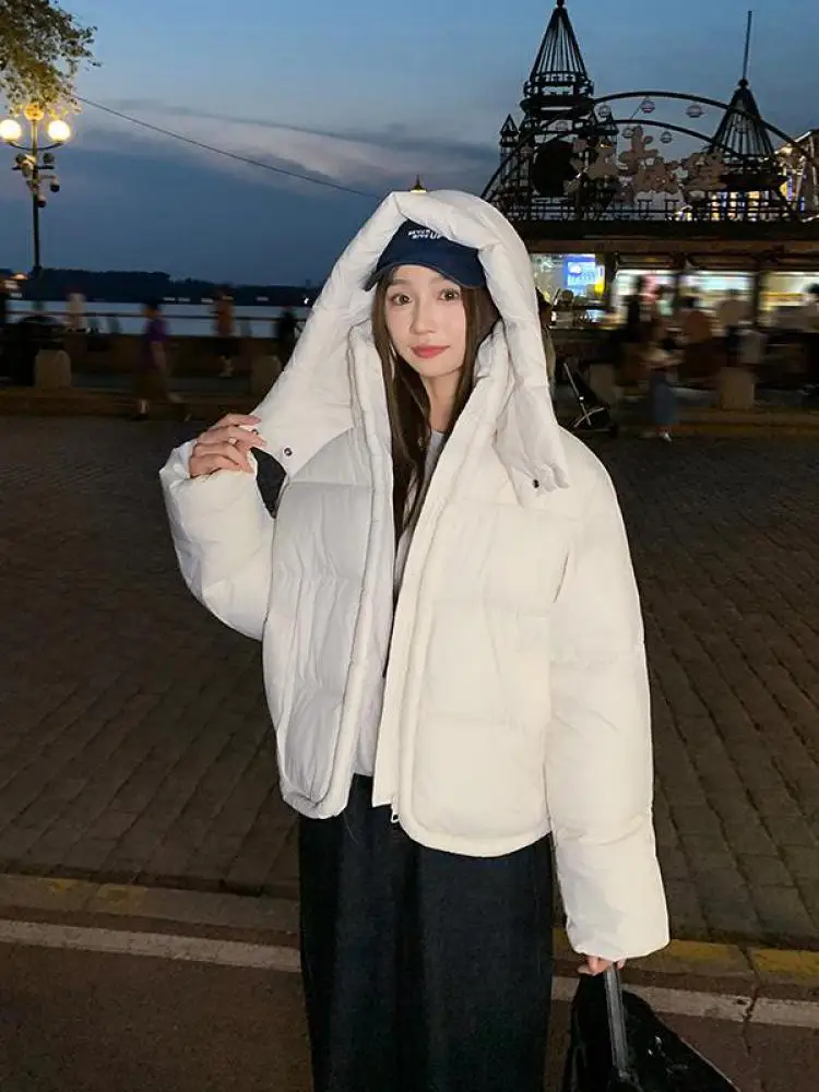 

Korean Style Winter Warm Long Sleeved Versatile Parka Jacket Women Solid Zipper Hooded Cotton Coat Casual Thickened Streetwear