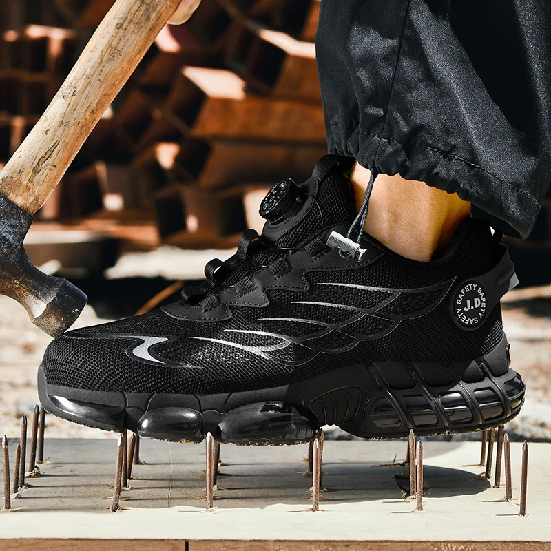 2025 Men's rotating button new safety shoes anti-smashing anti-skid men's work shoes sports shoes men's safety protection boots