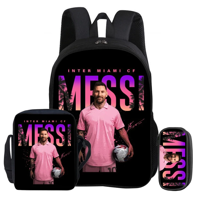 Kids 3Pcs Set Backpack Football Star Rucksack Best Gift Student School Shoulder Bag Pencil Bags M-Messis Bookbag