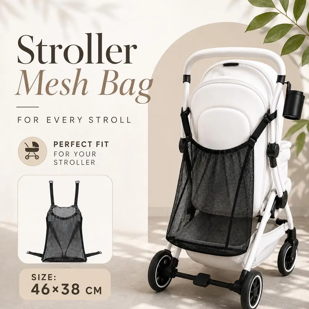 Universal Stroller & Golf Cart Mesh Storage Bag Adjustable Hanging Straps Hanging Net Bag For Stroller Golf Cart Back Storage