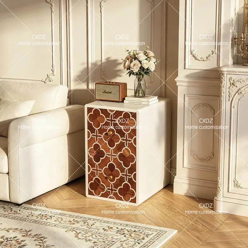 Medieval Style Retro Ultra Narrow Bedside Table Small Apartment Bedroom Minimalist Seam Storage Cabinet Creative Art Design