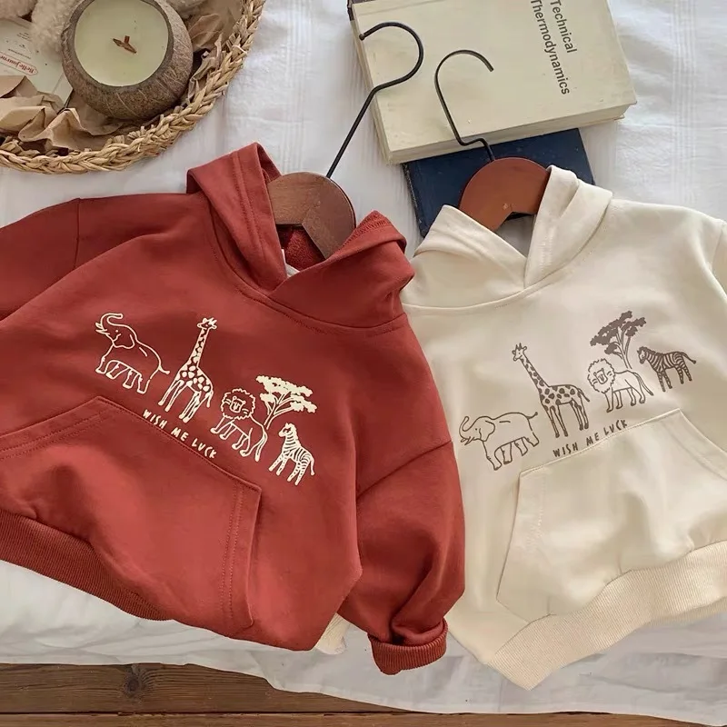 

Autumn Winter Fashion Daily Children Hoodie Animal Print Hooded Sweatshirt With Pocket For Kids Casual Comfortable Sportswear