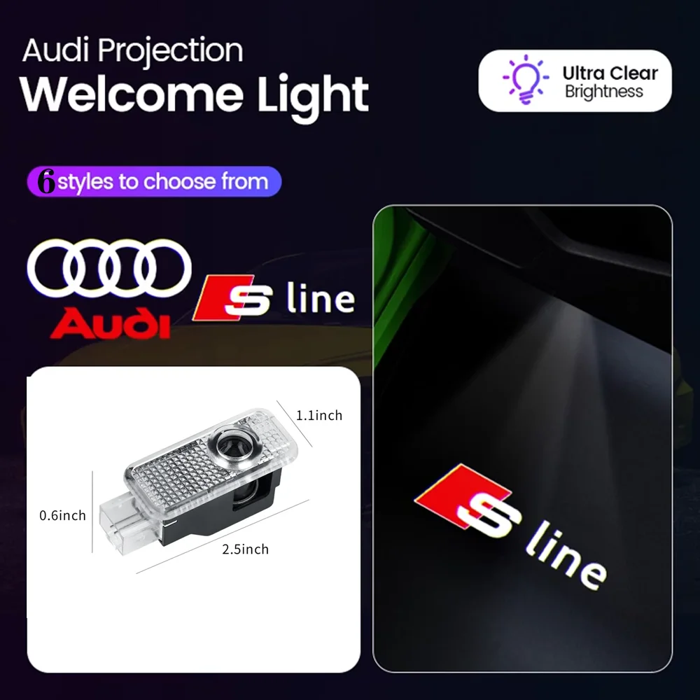 Projecteur Laser de décoration de porte de voiture, 2 pièces, lumières de Logo LED HD, lampe de bienvenue pour Audi A1A3 8P 8V A4 A5 A6 A7 A8 Q3Q5Q7 Q8 Sline TT RS