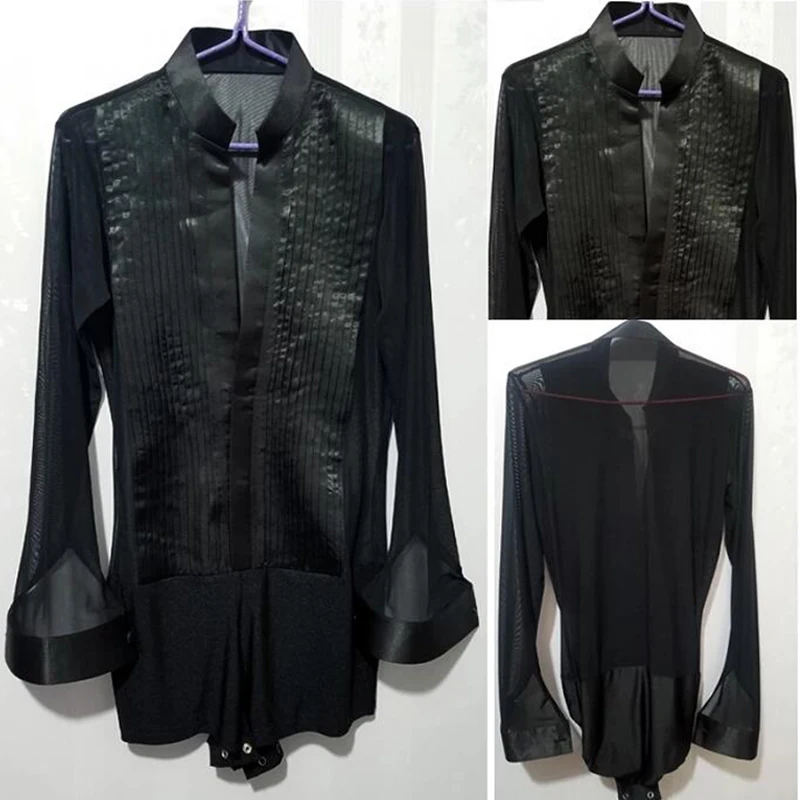 Hot Sale  Latin Dance Tops For Males White Black Silk Satin Shirt Wears Men Bollywood Paso Professional Ballroom Jacket 6076