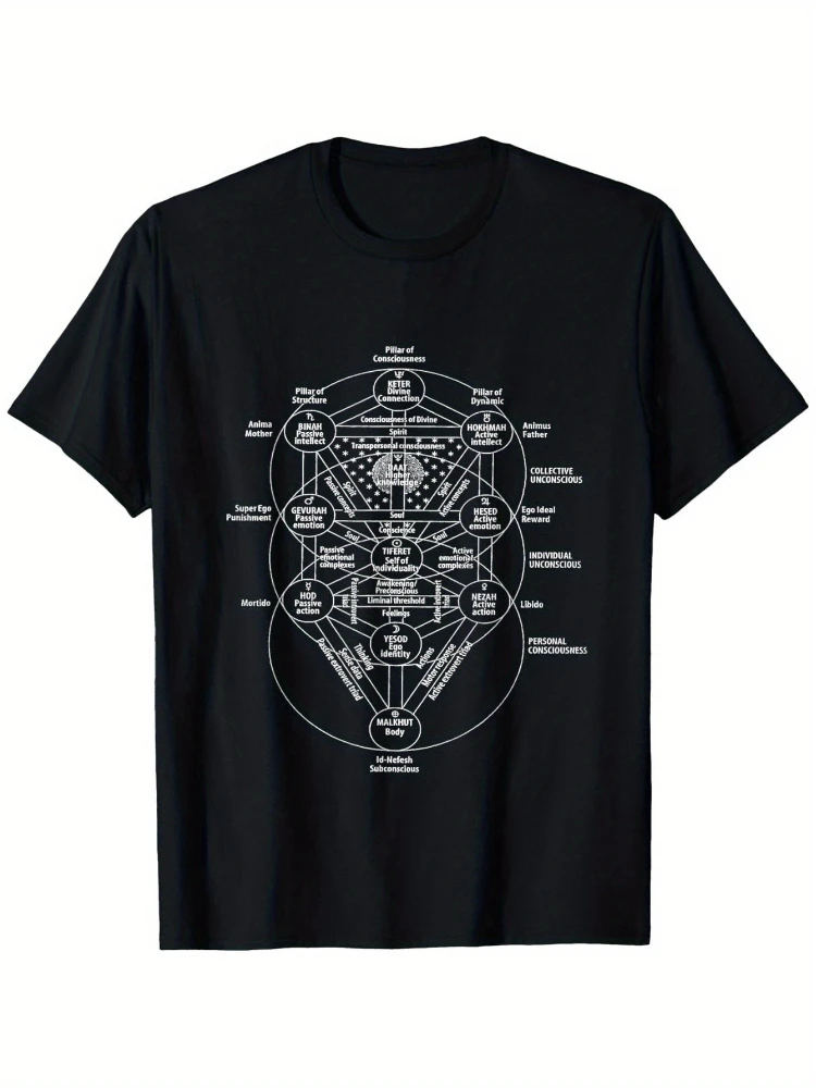Tree of Life Kabbalah Esoteric Judaism design-100% cotton summer casual O-neck short sleeve printed men's T-shirt.