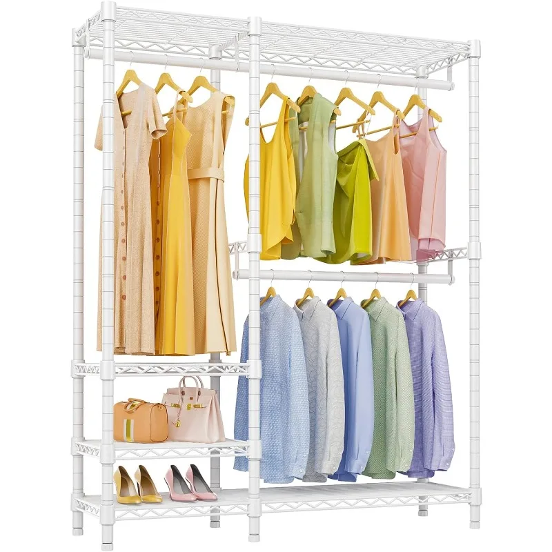 

V2i Garment Rack for Hanging Clothes, Portable Closet System with 4 Adjustable Shelves & 2 Hanging Rods, Heavy Duty Metal