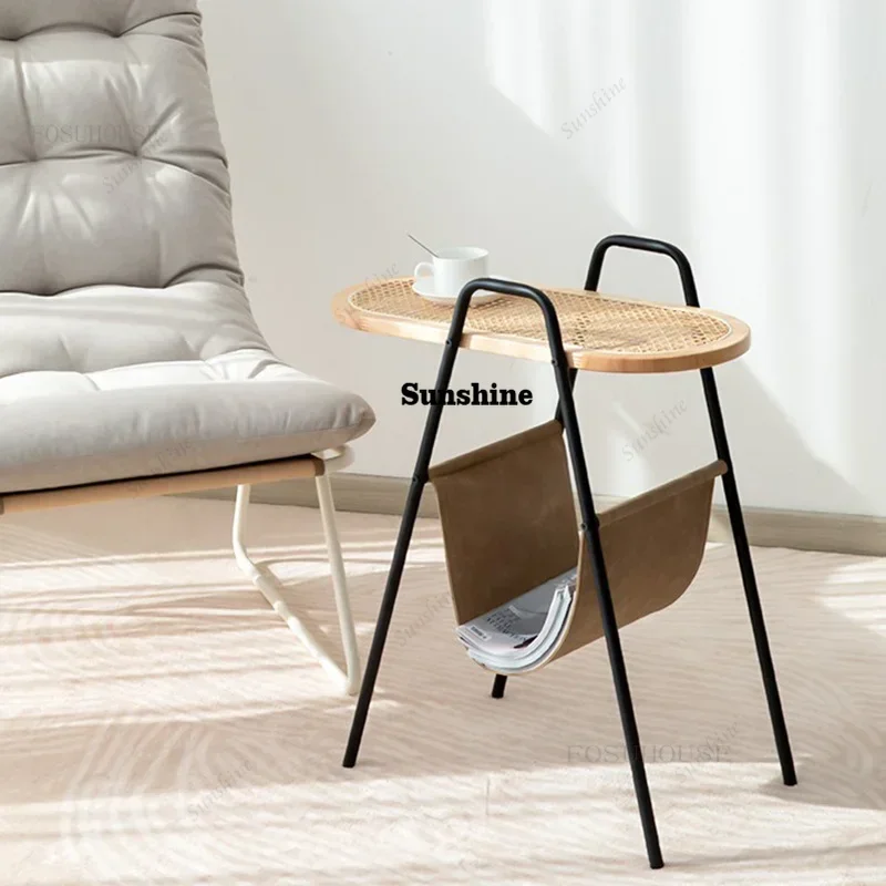 Nordic Rattan Living Room Coffee Tables Modern Minimalist Saddle Leather Sofa Side Tables Light Luxury Creative  Tables