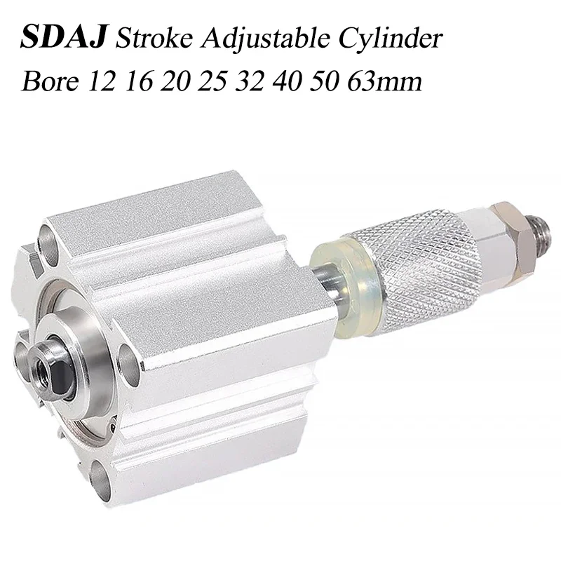 HLH SDAJ12/16/20/25/32/40/50/63*100-50 Pneumatic Cylinder Dual Axis Reciprocating Type Adjustable Stroke Magnetic Male Thread Ro